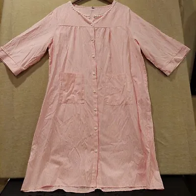 Vintage Nightgown Pink White Stripe Pockets Cotton Women's C400 • $17.03
