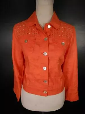 Beautiful Women's Size 0 Chico's Orange Lace Design LS Button Blazer Jacket • $32.98