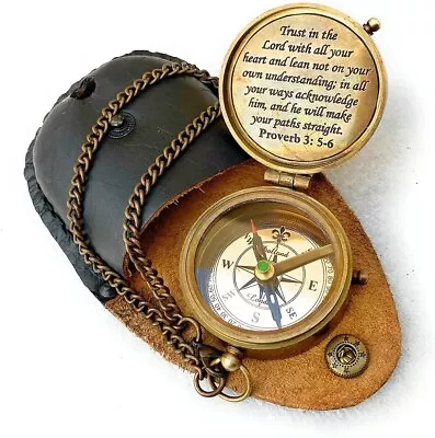 Engraved Brass Compass Gift For Men Trust In The Lord Proverbs 3: 5-6. • $31.34