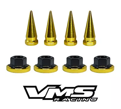 4 Vms Racing 14mm Strut Spikes + Gold Washers & Black Flanged Nuts Mitsubishi • $29.95