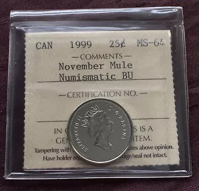 1999 Canada Special Edition ICCS November Mule Coin MS-64 Condition • $399.40