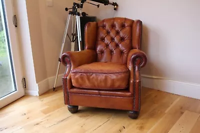 Tetrad Chesterfield Wingback Armchair In Brown Leather • £890