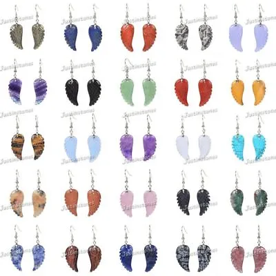 30mm Carved Rock Gemstone Crystal Angel Wing Healing Handmade Dangle Earrings • $4.59