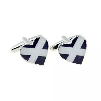 Saltire Scottish Cross Of St Andrews Flag Heart CUFFLINKS Mens Present Gift Box • £15.73
