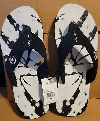 New Volcom Vocation Black White Sandals Flip Flops Men's Size 11 Beach Pool • $25.95