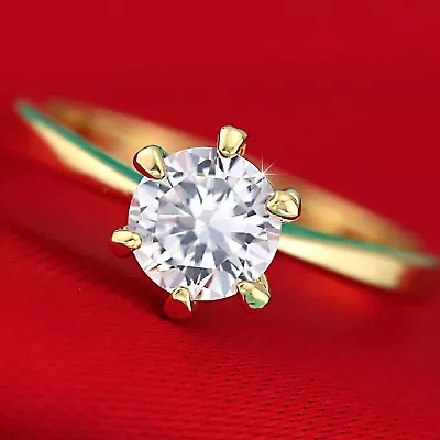 $8.99 • Buy 14k Gold Gf 1ct Solitaire Lab Diamond Engagement Wedding Valentine Womens Ring