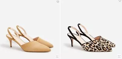 New J Crew Colette Slingback Kitten Heel Sz 8 Calf Hair Suede Brown In Box • $69.99