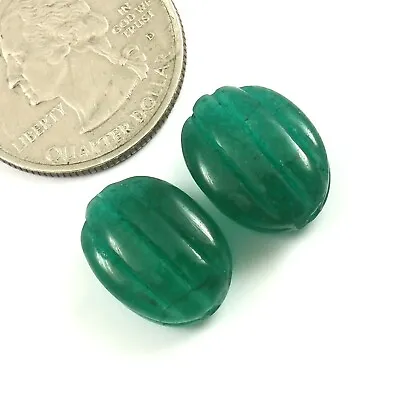 AAA Natural Zambian Emerald Curving Corrundom Oval Beads Gemstone Pair 16x12 MM • $48.71
