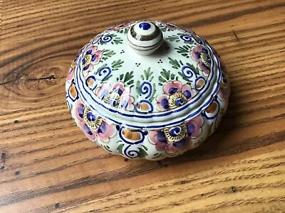 Vintage Dp  Delft Polychrome Floral Pattern  Lidded Ceramic Trinket Box • $22.50