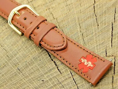 Medical Alert NOS Vintage Unused 18mm Leather Watch Band With Gold Tone Buckle • $20