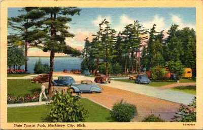 1940s Campers & Cars State Tourist Park Mackinaw City Michigan Vintage Postcard • $6.75