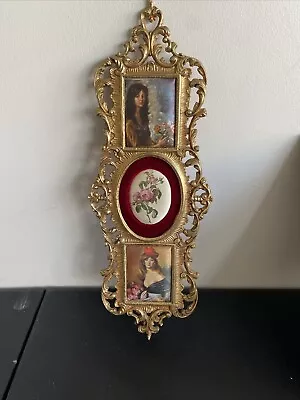 VINTAGE ANTIQUE OVAL BRASS Gold PICTURE FRAME MADE IN ITALY • $60