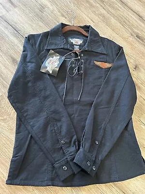 VTG Harley Davidson Unisex Black Tie Up Lace Ripstop Motorcycle Shirt Size M-NWT • $40