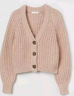 H&M Size XS Rib Knit Cardigan Beige COZY Button Sweater PERFECT CONDITION  • $17.99