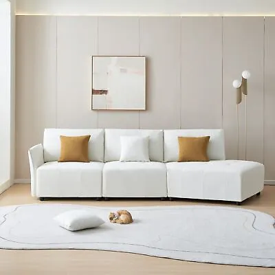 Modern Modular Teddy Fabric Sofa Sectional Couch Button Tufted Seat Cushion • $801.29