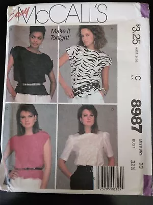 McCall's Pattern 8987 Sleeveless Pullover Top Shirt Size 10 Uncut 4 Styles • $1.99