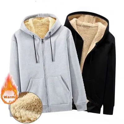 Mens Fleece Sweatshirt Full Zip Up Thick Sherpa Lined Hoodie Hooded Jacket Coat • $42.99