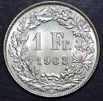 1963 Switzerland 1 Franc Helvetia Standing 83.5% Silver 23.3mm Coin FREE SHIPPNG • $1.99