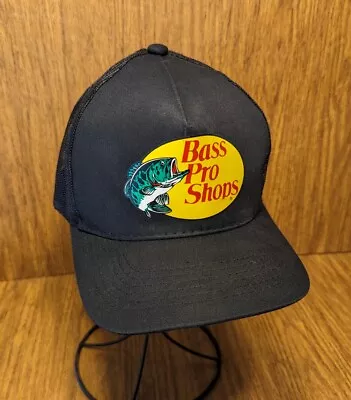 Bass Pro Shops Trucker Hat Vintage Mesh Snapback Fish Black White Adjustable 90s • $14.99