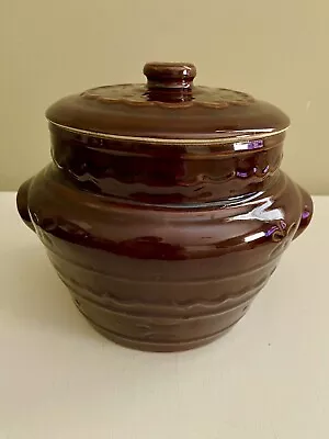 VTG Marcrest Stoneware Daisy Dot Brown Glazed Oven Proof Crock Bean Pot Lid USA • $10