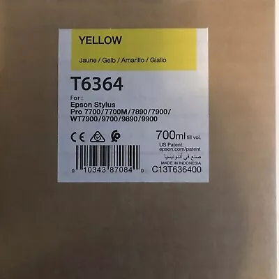 Genuine Epson T6364 Yellow Ink Tank Bag 700ml Stylus Pro 7890  New - EXP 09/2020 • $39.99