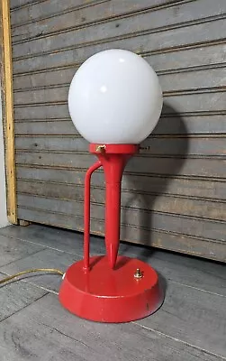 Vintage Mid Century Modern Atomic Space Age Rocket Globe Red Metal Desk Lamp • $270