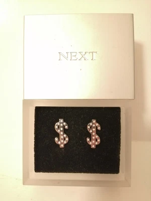 £10 • Buy Next Dollar Money Cufflinks Silver Tone Diamante Sparkly Cute Gift Casino Gamble