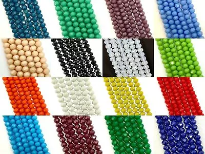 Faceted Rondelle / Abacus Opaque Glass Beads Strand 3x2 4x3 6x4 8x6 10x8 12x9mm • £2.35