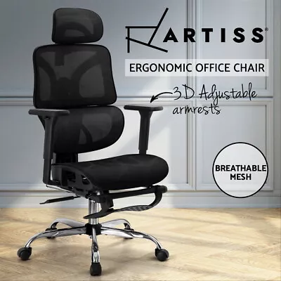 Artiss Ergonomic Office Chair Computer Chairs Recliner Headrest Footrest Black • $179.95