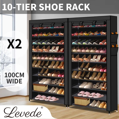 $65.99 • Buy Levede 2pcs 10 Tier Shoe Rack Storage Cabinet Cube DIY Organiser Organizer Black