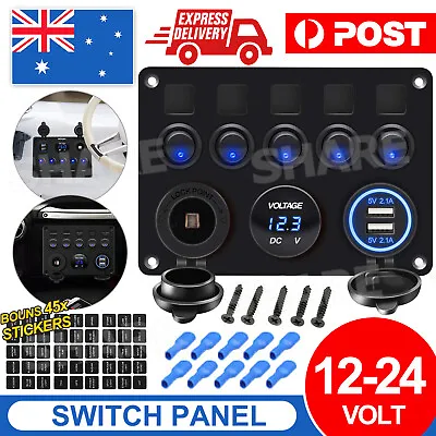 $33.95 • Buy 12V Switch Panel USB Charger 5 GANG ON-OFF Toggle LED Rocker For Car Boat Marine