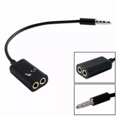 3.5mm Stereo TRRS 4-Pole Plug To Mic & Headset Jack IPhone Audio Adapter - Black • £4.81