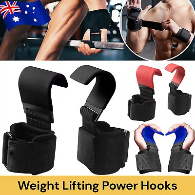 Weight Lifting Hooks Power Hand Grips Wrist Support Bar Straps Gym Hook Gloves • $18.99