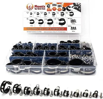 100pcs Black Assortment Kit 304 Stainless Steel Cushion Cable Clamps 10 Sizes • $43.89
