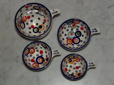 Polish Pottery Measuring Cup Set 1/4 - 1 Cup! Happy Happy Pattern! • $146.99