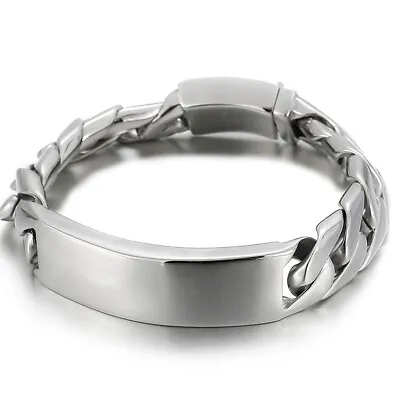New Polished Men's 17mm Heavy Stainless Steel ID Curb Large Curb Chain Bracelet • $19.79