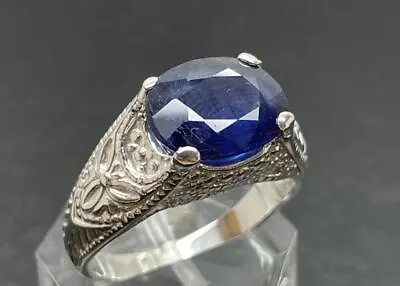 5.64 Ct Mined Sapphire .925 Sterling Silver Mens Florentine Ring Sz 11.5 7+grams • $275