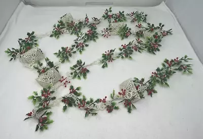 Vintage Christmas White Plastic Garland With Green Holly/Berries~106” Lantern • $24.95