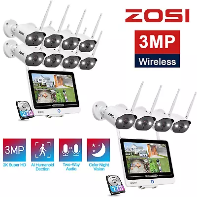 ZOSI 3MP Wireless CCTV Home Security System Outdoor IP Camera Audio 8CH WiFi NVR • $62.99