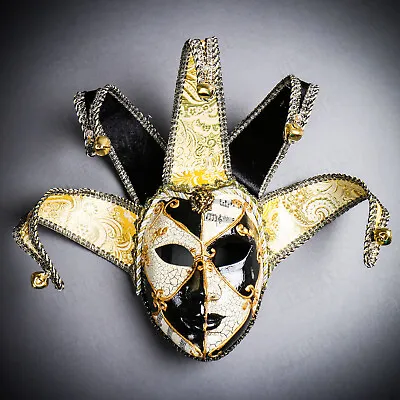 Mardi Gras Luxury Jester Musical Joker Venetian Masquerade Face Mask White Black • $39.99