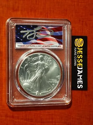 2021 Silver Eagle Pcgs Ms70 Flag Thomas Cleveland Signed Label Type 2 • $52