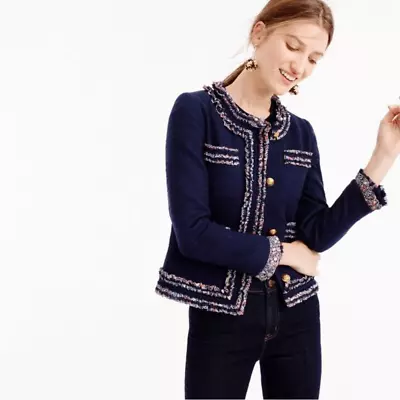 J. Crew Lady Jacket Blazer Liberty Trim 2 Womens Navy Blue Preppy • $125