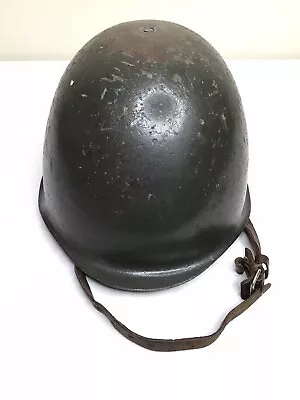 Vintage Antique Green Heavy Metal Military Helmet Leather Liner & Straps • $24.99