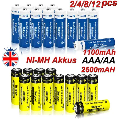 2~12x AA/AAA Battery Rechargeable + 4 Slots Charger 1.2V 2600mAh/1100mAh NiMH • £9.59