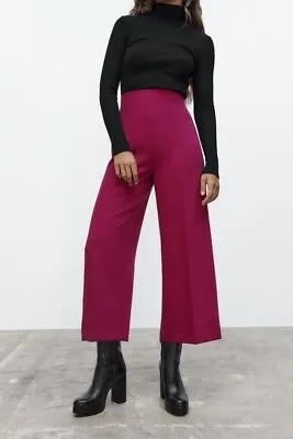 Zara High Waist Culottes Wide Leg Trouser Dress Pants Fuchsia Pink XS NWT • $45