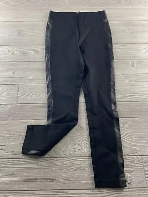 J. Crew Black Leather Contrast Stripe Mid-Rise Skinny Pixie Pants Size 0 Short • $11.04