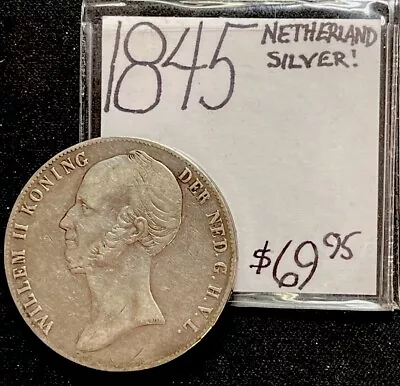 1845 Netherlands 2-1/2 Gulden Willem II Silver World Coin. ENN Coins • $69.95