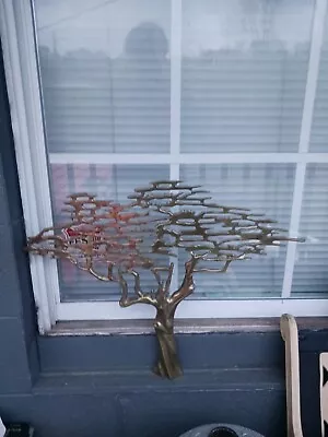 Vintage Brass Bonsai Tree 3D Wall Sculpture 22.5  × 19   • $225