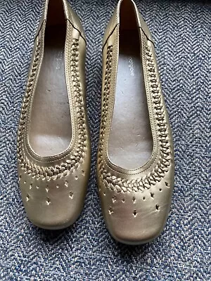 Beautiful Antique Gold Ballerina Lazer Cut Flat Shoes M&S Footglove 5 Never Worn • £12.99