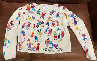 MICHAEL SIMON 1998 Sweater Cream Playing Children Size M  *See Description • $299.99